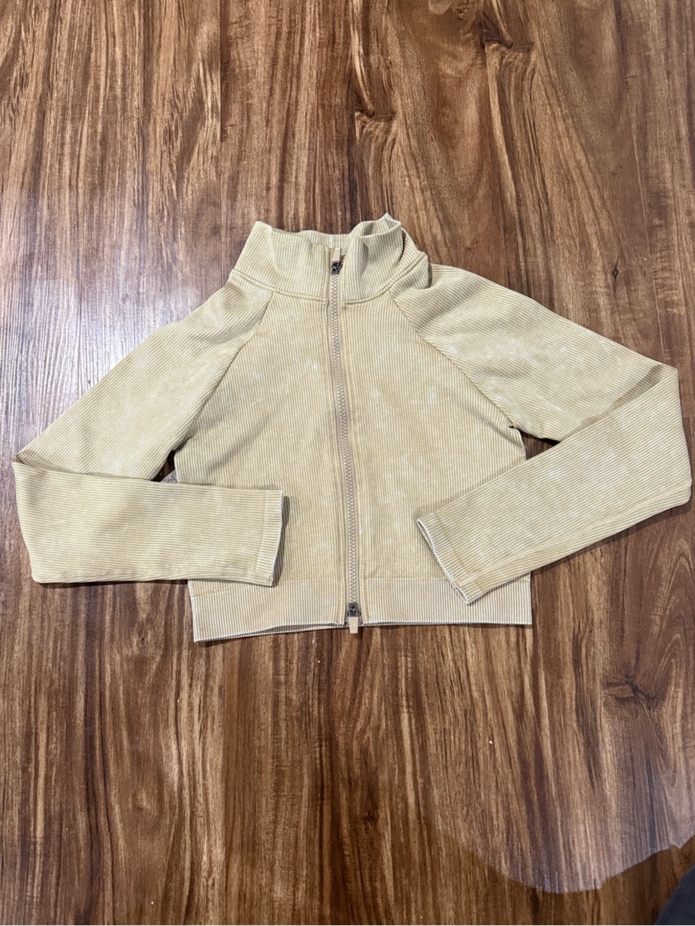 Mono B Beige Zip-Front Ribbed Crop Jacket